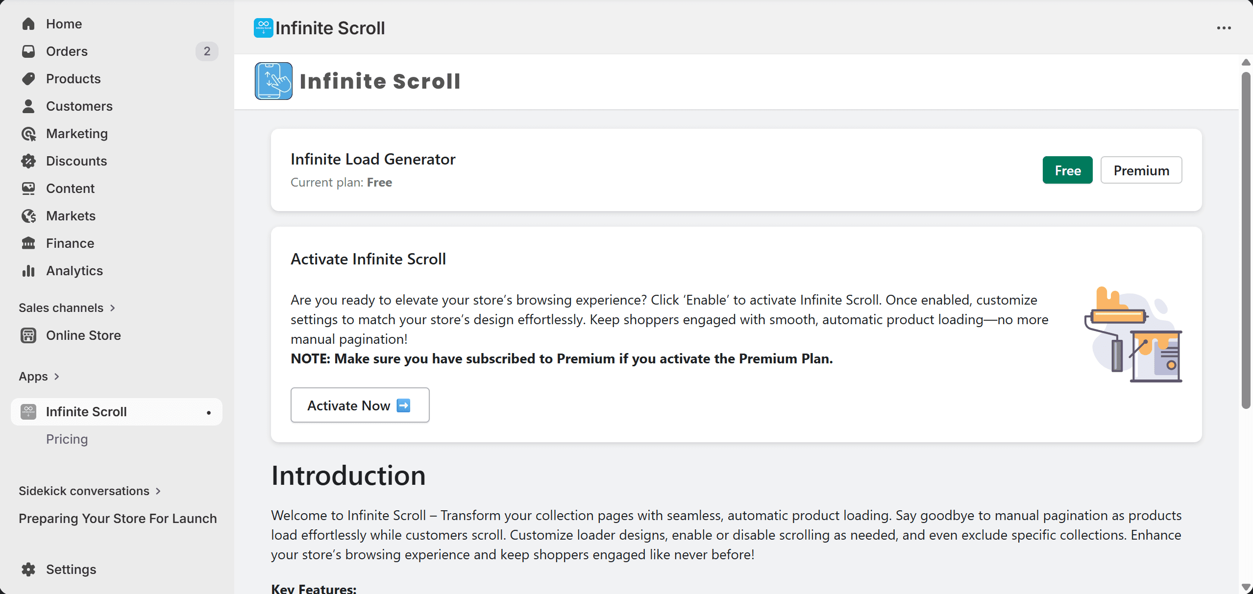 Infinite Scroll app dashboard
